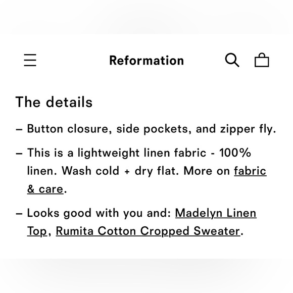 NWT Reformation Petites Mason Linen Pant in Oatmeal Size 6 6P - Picture 7 of 8